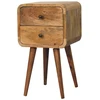 Artisan Furniture Kompaktiškas lenktas mango medienos naktinis staliukas su 2 stalčiais, ąžuolo atspalvio