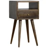 Artisan Furniture Kompaktiškas mango medienos naktinis staliukas su stalčiumi ir lentyna, pilkos apdailos