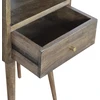 Artisan Furniture Kompaktiškas mango medienos naktinis staliukas su stalčiumi ir lentyna, pilkos apdailos