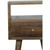 Artisan Furniture Kompaktiškas mango medienos naktinis staliukas su stalčiumi ir lentyna, pilkos apdailos