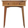 Artisan Furniture Kompaktiškas mango medienos konsolinis staliukas su 2 stalčiais, ąžuolo atspalvio