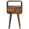 Artisan Furniture Kompaktiškas mango medienos naktinis staliukas su stalčiumi ir lentyna, pilkos apdailos