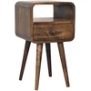 Artisan Furniture Kompaktiškas mango medienos naktinis staliukas su stalčiumi ir lentyna, pilkos apdailos