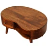 Artisan Furniture Kompaktiškas Wave mango medienos kavos staliukas su stalčiumi ir lentyna, kaštono atspalvio