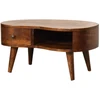 Artisan Furniture Kompaktiškas Wave mango medienos kavos staliukas su stalčiumi ir lentyna, kaštono atspalvio