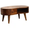 Artisan Furniture Kompaktiškas Wave mango medienos kavos staliukas su stalčiumi ir lentyna, kaštono atspalvio