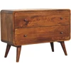Artisan Furniture Lenkta mango medienos komoda su 2 stalčiais, kaštono atspalvio