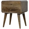 Artisan Furniture Lenktas mango medienos naktinis staliukas su 2 stalčiais, pilkos apdailos
