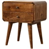 Artisan Furniture Lenktas mango medienos naktinis staliukas su 2 stalčiais, kaštono atspalvio