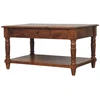 Artisan Furniture Mango medienos kavos staliukas su tekintomis kojelėmis ir 2 stalčiais, kaštono atspalvio