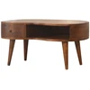 Artisan Furniture Wave mango medienos kavos staliukas su stalčiumi ir lentyna, kaštono atspalvio