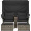 Dvivietė sodo sofa su skliautu/taburetėmis, pilka, poliratanas