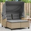 Dvivietė sodo sofa su skliautu/taburetėmis, smėlio, poliratanas