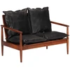 Dvivietė sofa, juodos spalvos, tikra oda ir akacijos masyvas
