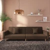 Dvivietė sofa-lova dvejomis pagalvėmis, rudos spalvos, audinys