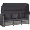 Ištraukiama trivietė sofa-lova su stogeliu, pilka, poliratanas