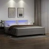 Kiemas lova su čiužiniu su LED Balta 200 x 200 cm Dirbtinė oda