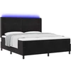 Kiemas lova su LED juostelėmis Juoda 180 x 200 cm Aksomas