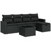 Sofa Sofos komplektas su pagalvėlėmis, 6 dalių, juodas, poliratanas