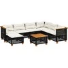 Lauko baldų komplektas Sofos komplektas su pagalvėlėmis, 8 dalių, juodas, poliratanas