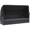 Lauko sofa-lova su stogeliu, juodos spalvos, poliratanas