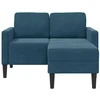 Dvivietė sofa su šezlongu, L formos, mėlyna, 125 cm, aksomas