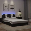 Lovos rėmas su LED, juodas ir baltas, 140x200cm, dirbtinė oda