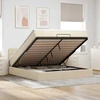Osmanų lovos rėmas su čiužiniu, kreminis, 160x200 cm, audinys