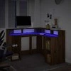 Rašomasis stalas su LED, rudas ąžuolo, 130x130x91cm, mediena