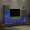 TV staliukas Sieninė TV sekcija su LED, 4 dalių, betono, apdirbta mediena