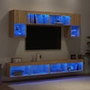 TV staliukas Sieninė TV sekcija su LED, 6 dalių, ąžuolo, apdirbta mediena