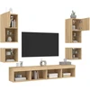 Sieninė TV sekcija su LED, 8 dalių, ąžuolo, apdirbta mediena