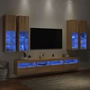 TV staliukas Sieninės TV spintelės su LED lemputėmis, 7vnt., ąžuolo spalvos
