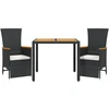 Lauko baldų komplektas Sodo komplektas su pagalvėlėmis, 3 dalių, juodas, poliratanas