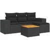 Lauko baldų komplektas Sodo komplektas su pagalvėlėmis, 5 dalių, juodas, poliratanas