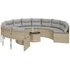 Sodo sofa su stalu/pagalvėlėmis, smėlio, poliratanas, apvali