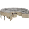 Sodo sofa su stalu/pagalvėlėmis, smėlio, poliratanas, apvali