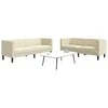 Sofa Chesterfield sofų komplektas, 2 dalių, kreminė, dirbtinė oda