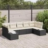 Sodo Sofų Rinkinys 7 pcs Juoda ir kreminė Poli ratanas
