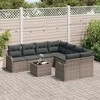 Sodo Sofų Rinkinys 9 pcs Pilka Poli Ratanas, Plienas ir Stiklas
