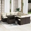 Sodo Sofų Rinkinys 9 pcs Ruda ir grietinėlė poliratanas