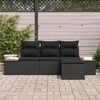 Sodo Sofų Rinkinys su pagalve 4 pcs Juoda Poli ratanas