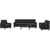 Sofa Sofos komplektas su pagalvėlėmis, 4 dalių, juodas, aksomas
