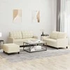 Sofa Sofos komplektas su pagalvėmis, 3 dalių, kreminis, dirbtinė oda