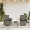 Trivietė sodo sofa su pagalvėlėmis, juodos spalvos, poliratanas