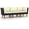 Trivietė sodo sofa su pagalvėlėmis, juodos spalvos, poliratanas