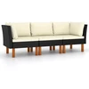 Trivietė sodo sofa su pagalvėlėmis, juodos spalvos, poliratanas