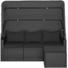 Trivietė sodo sofa su stogeliu ir pakoja, juoda, poliratanas
