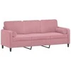 Trivietė sofa su pagalvėlėmis, rožinės spalvos, 180cm, aksomas