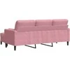 Trivietė sofa su pakoja, rožinės spalvos, 180cm, aksomas